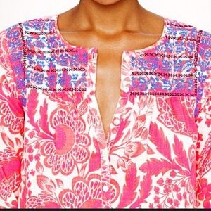 J. Crew Pink Floral Blouse with Blue Accents